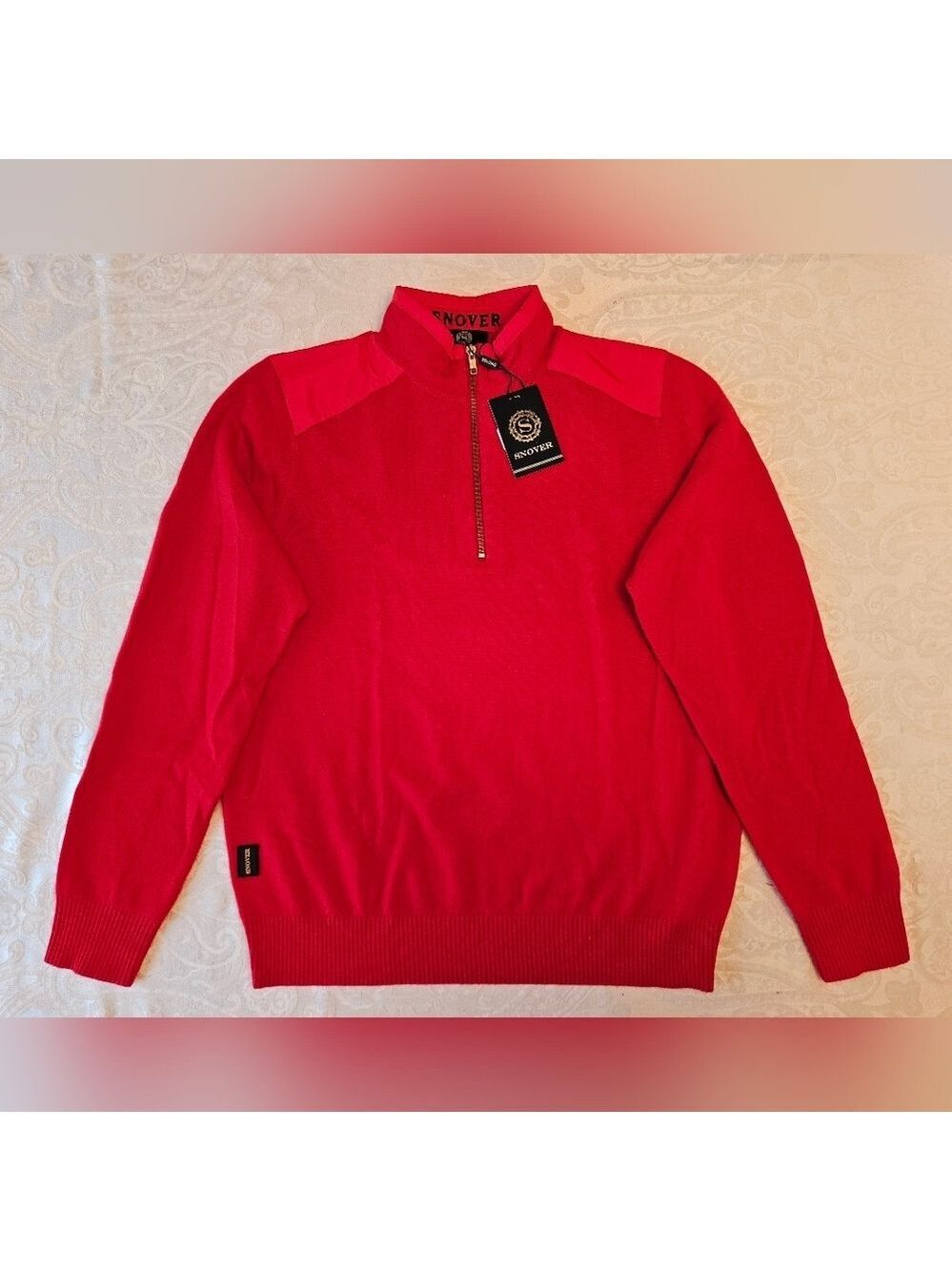 Wool and Cashmere Sweater Men's Quarter Zip Red, Size Medium, Snover, NWT